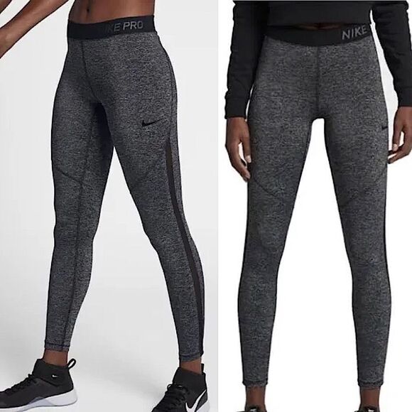Nike Pro Hypercool mesh leggings heathered grey black full length XS - Picture 1 of 10